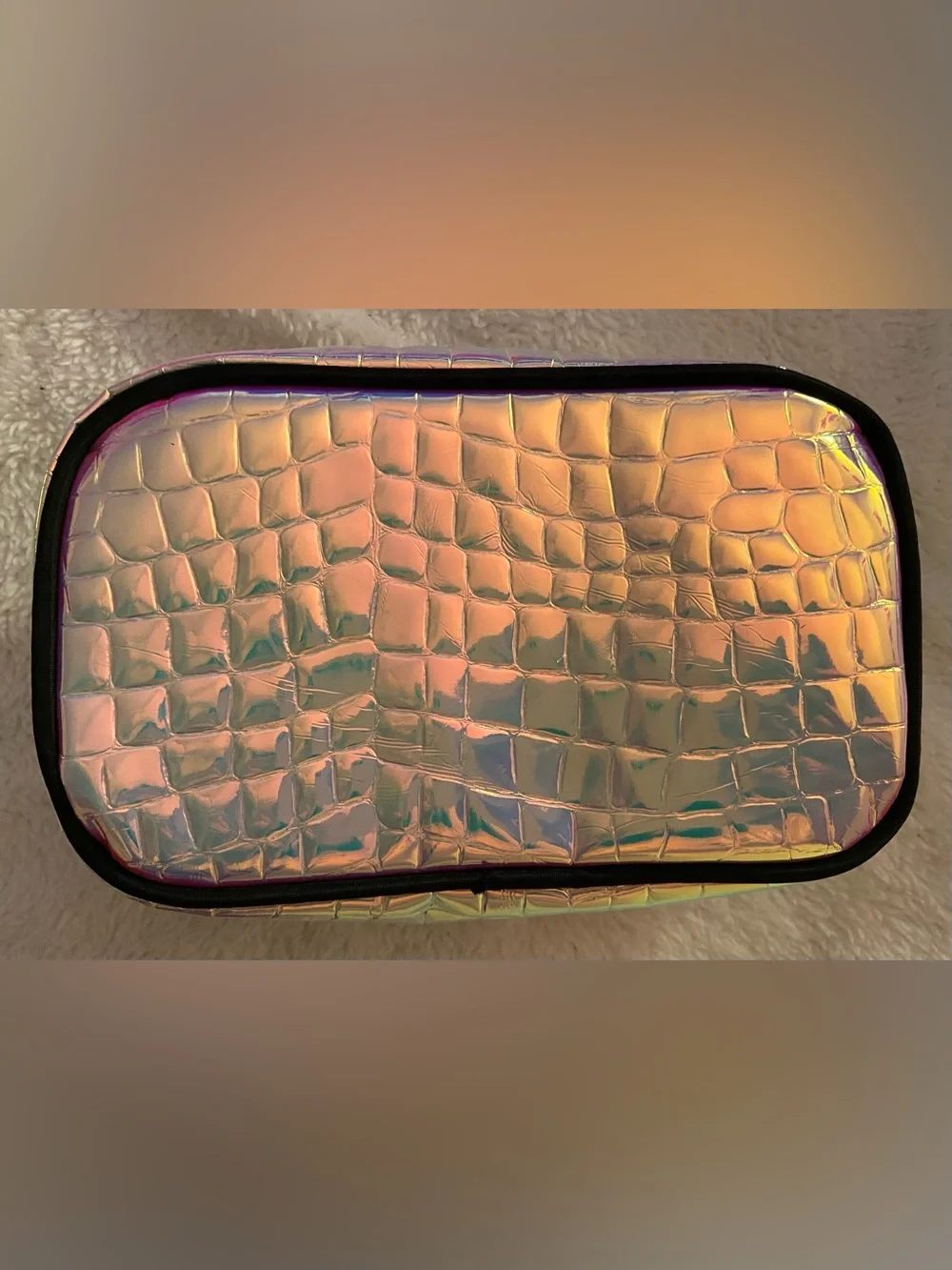 bebe Iridescent Turquoise Croc-Embossed Cosmetic Case